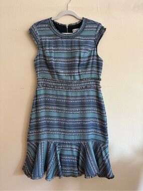 Nanette Lepore Blue Striped Cap-Sleeve Midi Dress